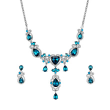 Crystal blue color shine new design necklace and earrings luxury ladies wedding jewelry sets